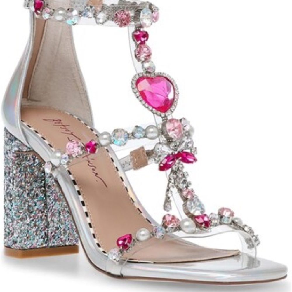 Betsey Johnson - Astridd Heels - Silver glitter with pink crystal details